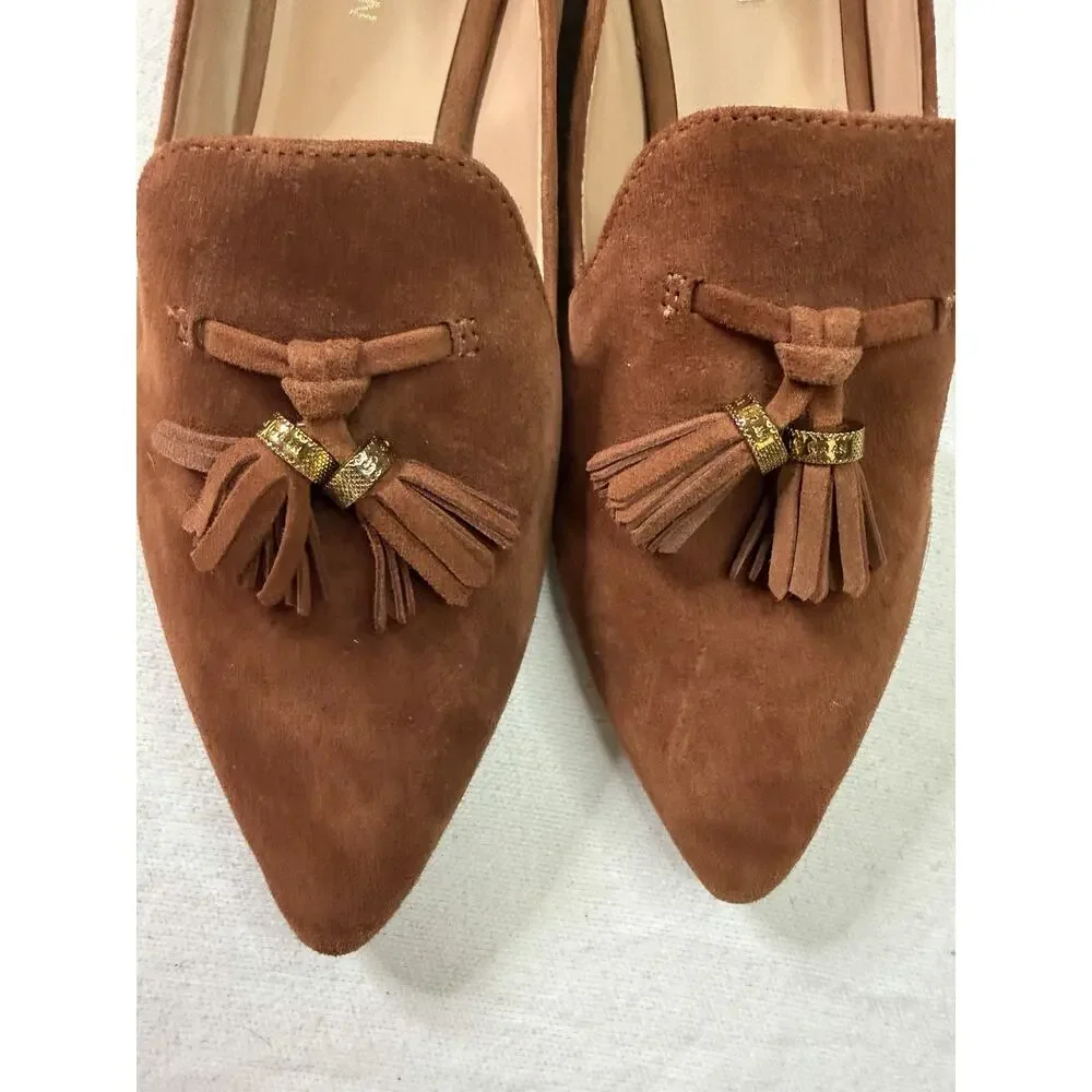 Cole Haan Vanya Tassel Pumps Womens 6B Brown Suede Block Heel Grand 360 Preppy